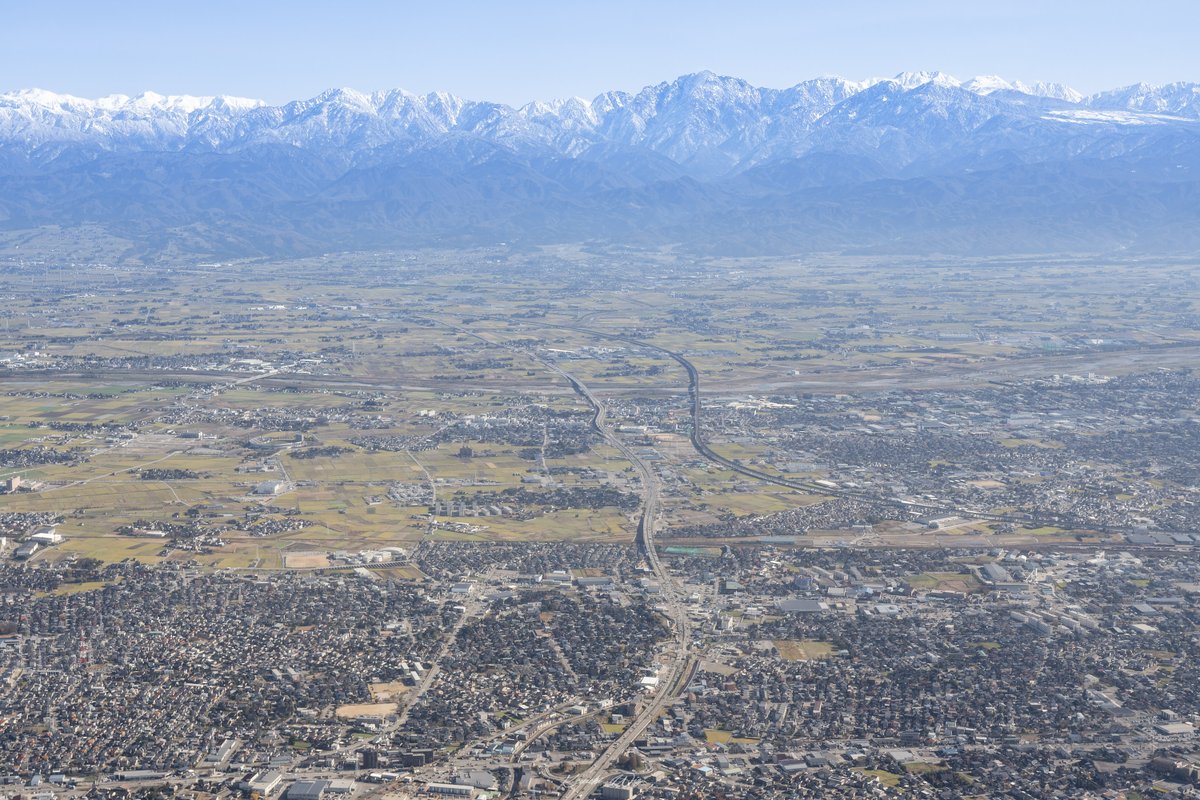 空から眺めた富山、立山