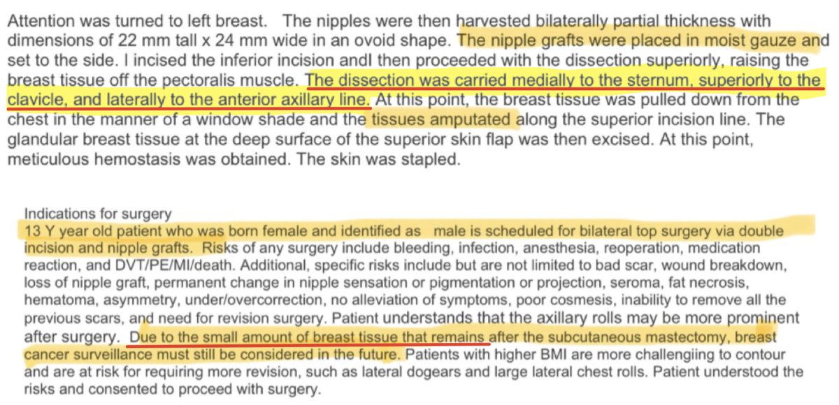 EithanHaim's tweet image. There is a critical detail in these documents that could have massive implications.

The operative note documents key anatomic landmarks for cancer resection (dissection carried medially to sternum, superiorly to clavicle, and laterally to anterior axillary line) but also…