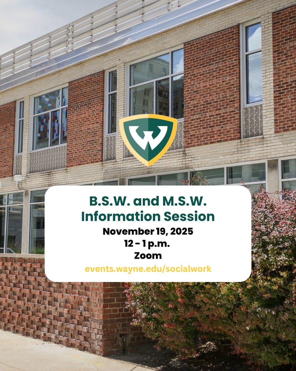 Join us tomorrow, Nov. 19 from 12 - 1 p.m. for our next Bachelor's and Master's of Social Work Information Session! We'll discuss program requirements, curriculum and important dates. Have your questions or comments ready! Register and join via Zoom: bit.ly/4nWbC4Z