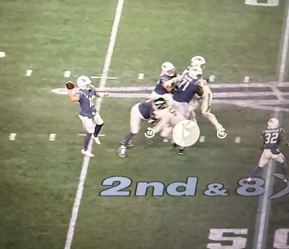 Teddyjradio's tweet image. One of the many things that makes D.M special is the Drake Maye “Skip-n-Rip”. He has a handful of plays every game where he jumps off his right foot and flicks the ball accurately and on target.  This play highlights his elite play making ability and why he is the most…