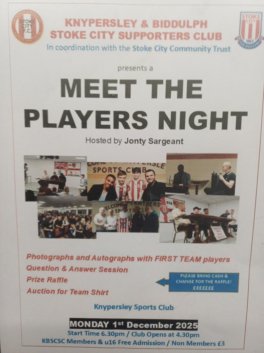 <a href="/KBSCSC/">KBSCSC</a> Back at the bet365 next week for two home games. Tuesday 25th November v Charlton 7.45pm ko Club open 4.30 coaches depart 6.30. Saturday 29th November v Hull with a 12.30ko. Club open 9.30am coaches depart 11.15. To book or to cancel contact John Jervis on 01782 838738.