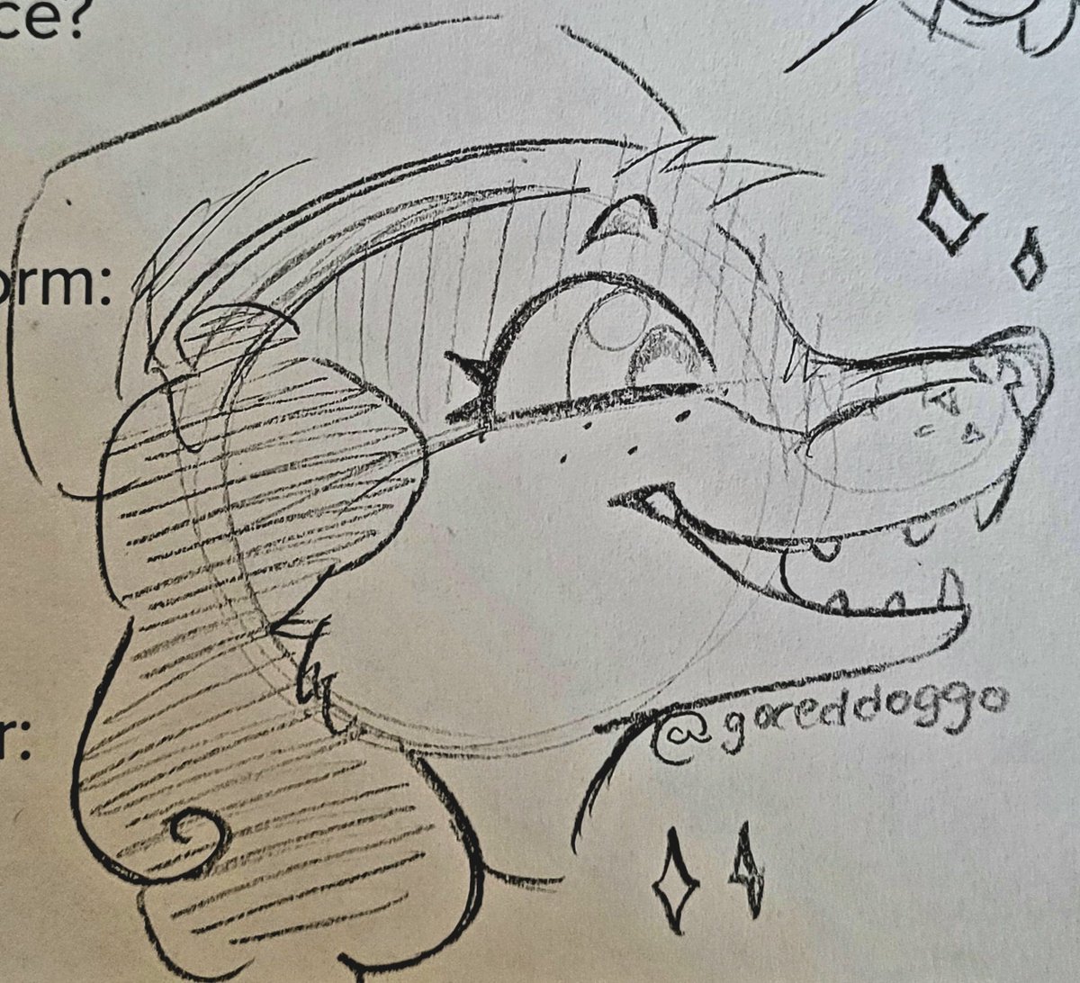 GoredDoggo's tweet image. Was listening to Mazie&apos;s Music on Spotify during school work and doodled these, I missed drawing this dog! 
@catfunked