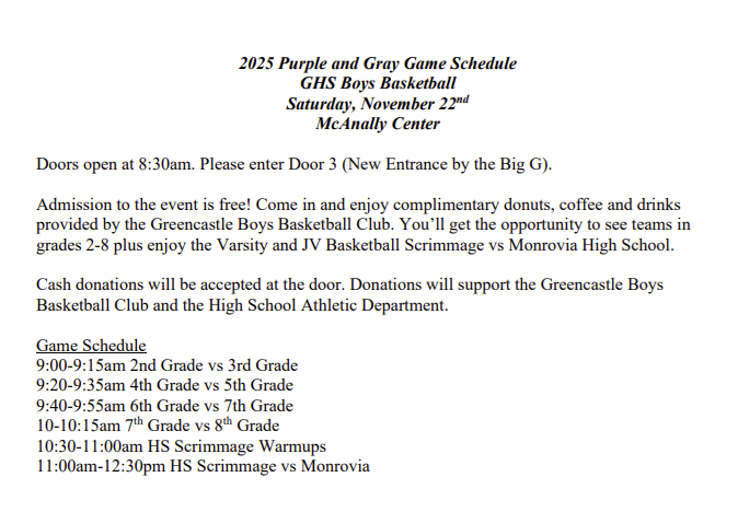 Our Purple Gray Scrimmage is scheduled for this Saturday at 9am! The day will include games from all of our youth teams, MS teams and the HS Scrimmage vs Monrovia!