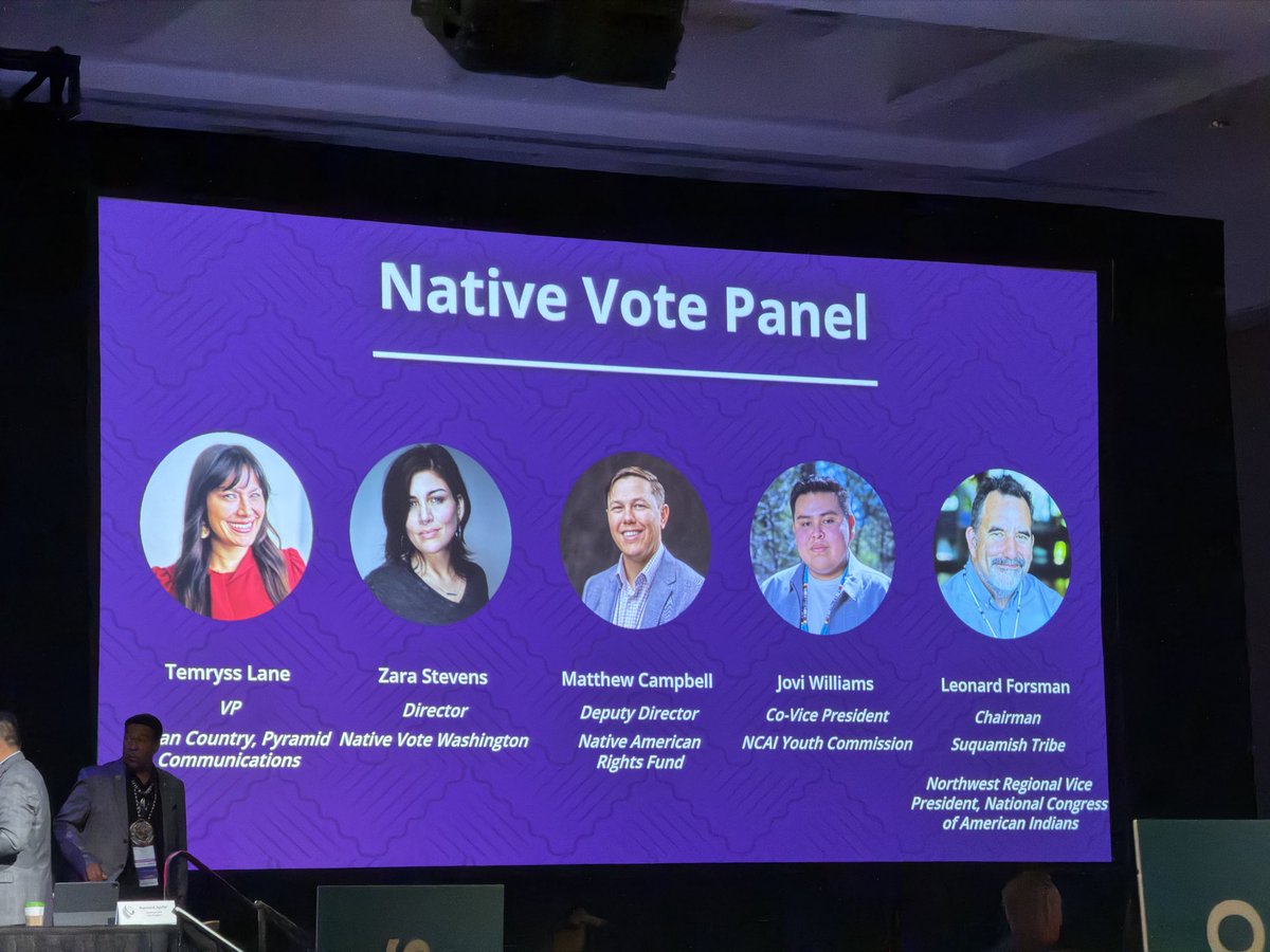 indianz's tweet photo. @NCAI1944 @SquaxinIsland @UNITYInc76 @IndianGaming85 @NDNrights @Center4Native @BGCA_Clubs @ncaied “We have a really robust candidate endorsement process”: Leonard Forsman, Chair of Suquamish Tribe, on increasing Native voter participation during Native Vote Panel at National Congress of American Indians 82nd annual convention in Seattle, Washington. #NativeVote @NCAI1944 https://t.co/CWFNghrdDF