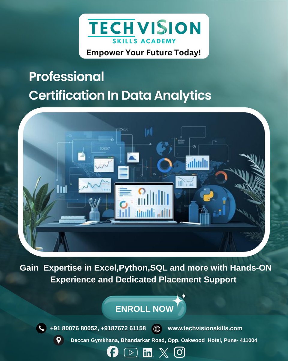 techvisionllp's tweet image. Build real Data Analytics skills.
Excel • Python • SQL • Projects • Placement Support.
Your career upgrade starts now. 🚀
#DataAnalytics #CareerGrowth