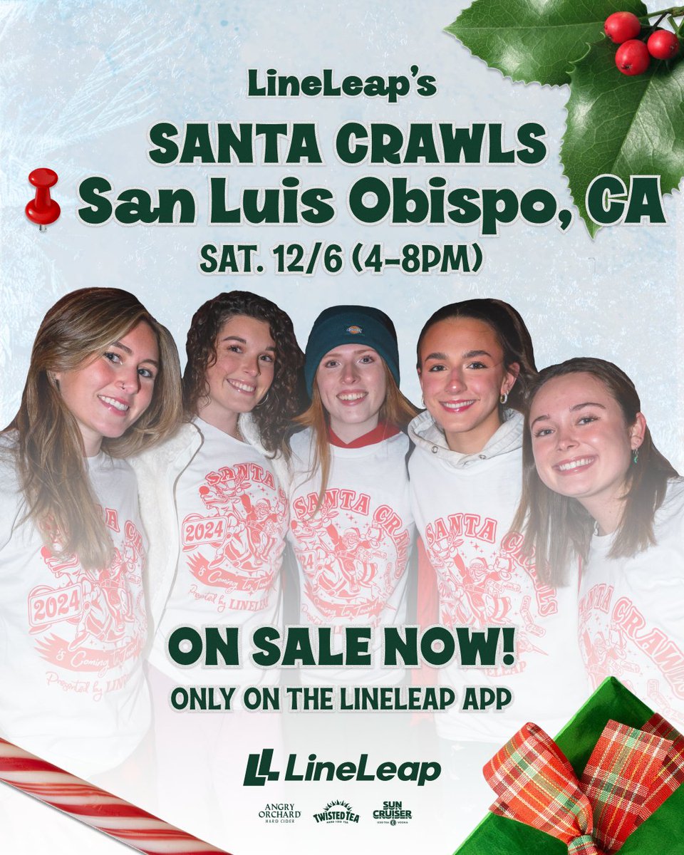BarstoolCalPoly's tweet image. 🎅 Santa Crawls is coming to town for LineLeap’s winter bar crawl!

🎟️ Tickets are on sale now only on the LineLeap App — anyone 21+ can join the holiday fun.

Stay tuned to LineLeap IG for bar announcements, start times, merch details &amp;amp; more!