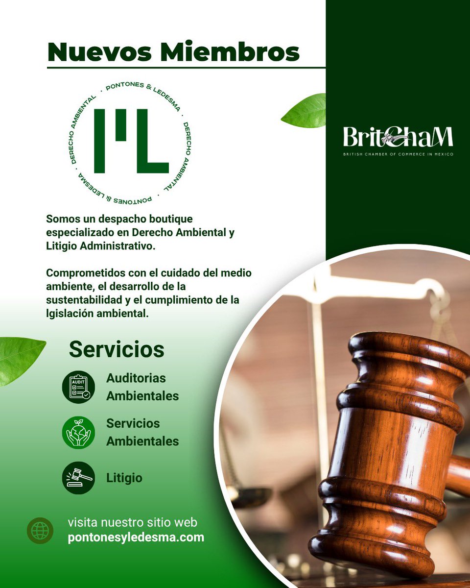 Damos la bienvenida a Pontones &amp; Ledésma como nuevo miembro de BritCham México.
Su experiencia en auditorías y servicios ambientales fortalece nuestra comunidad. 🌱

¿Quieres unirte a la Cámara? Conoce nuestras membresías:
👉 britchamexico.com/membresias-2/