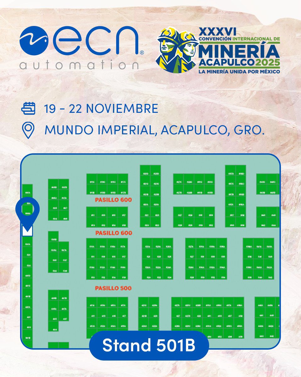 ECNautomation's tweet image. Conecta con nuestro equipo en la XXXVI Convención Internacional de Minería Acapulco 2025.
Te esperamos en el stand 501B para hablar con Álvaro Rendón, Ernesto Samaniego y Martín Rodríguez sobre soluciones que impulsan una minería más eficiente y sostenible.

🔗…