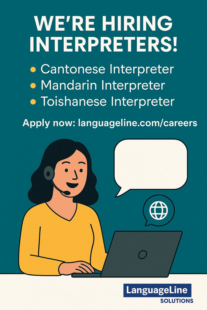 LanguageRecruit's tweet photo. APPLY HERE:

CANTONESE INTERPRETER: https://t.co/3H1Ha4PLtf 

MANDARIN INTERPRETER: 
https://t.co/TefN7vIkjl 

TOISHANESE INTERPRETER:
https://t.co/Xhuyev7xYL https://t.co/6MjiEci2VC