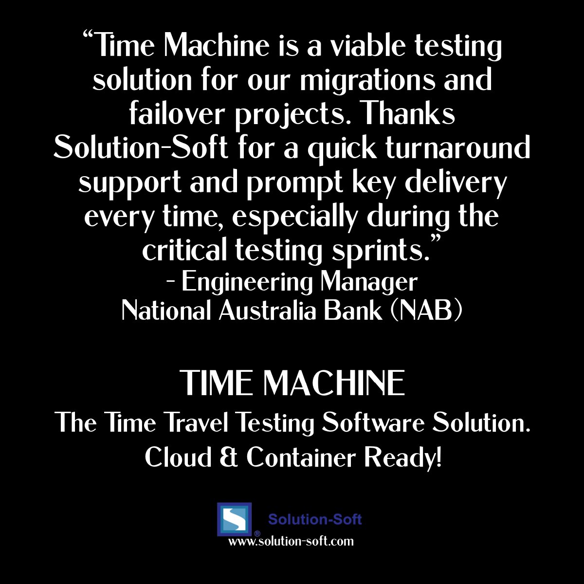 SolutionSoftTM's tweet image. At Solution-Soft, we’re proud to empower teams with fast, reliable, and enterprise-grade time travel testing through Time Machine®. From migrations to failovers, we ensure your testing timelines stay on track. Learn more: solution-soft.com#TimeMachineTestingTool