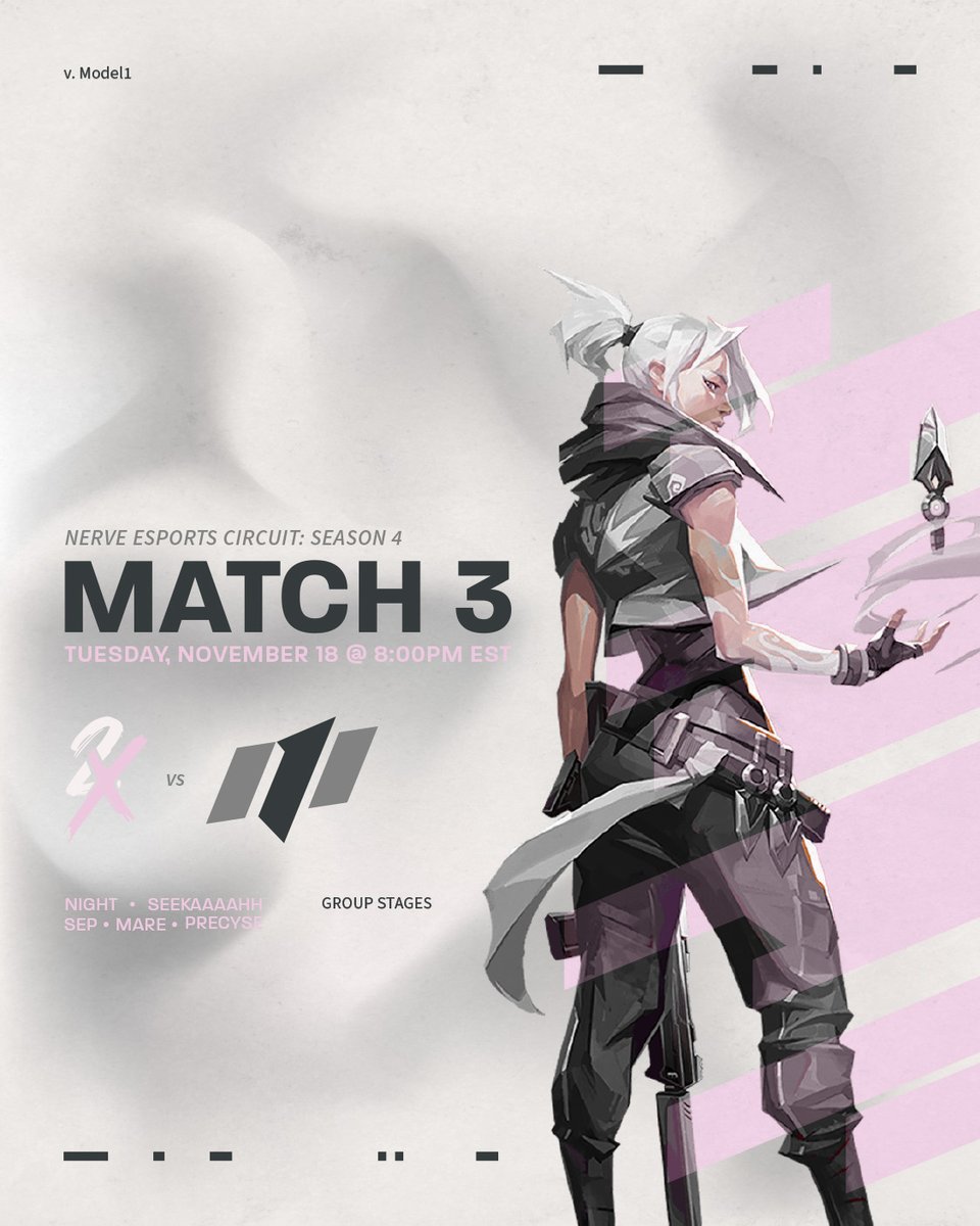 NERVE ESPORTS CIRCUIT SEASON 4 GROUP STAGES
it's 2X vs. <a href="/model1esports/">Model 1</a> ! 

Tonight, we debut our official twitch channel! Watch the best of three on twitch.tv/official2xtv at 8PM EST! 

gfx: <a href="/darlinhx/">linh 𓆩♡𓆪</a>