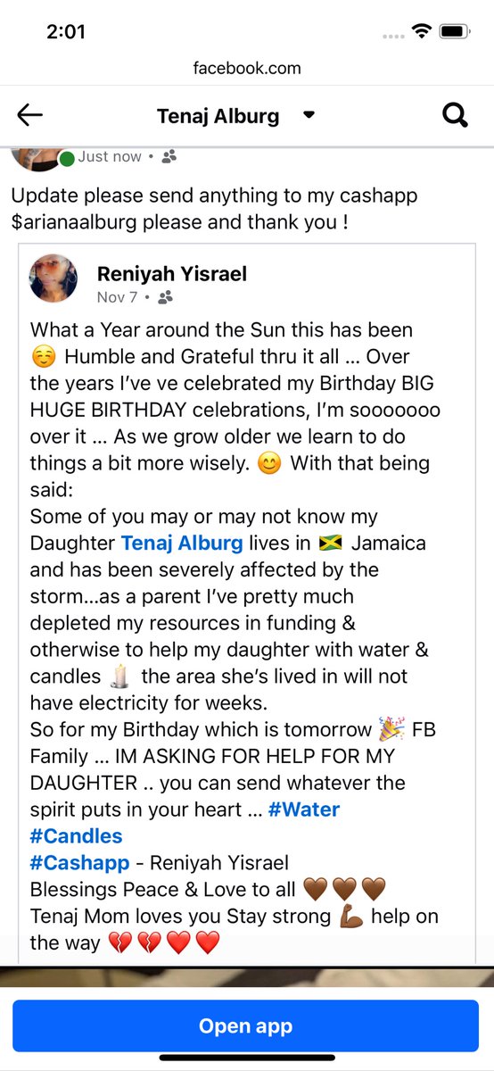 nickitenaj's tweet photo. I’m asking any friends and family if they have anything to spare to send to my cashapp $arianaalburg for the hurricane. We have been out of power and water for 21 days now https://t.co/fbx6cwb5jL