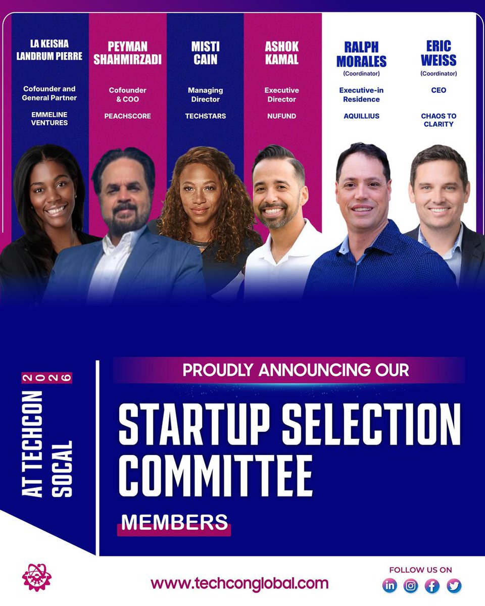 TechCon_Global's tweet image. 🚀 𝗠𝗲𝗲𝘁 𝘁𝗵𝗲 𝗦𝘁𝗮𝗿𝘁𝘂𝗽 𝗦𝗲𝗹𝗲𝗰𝘁𝗶𝗼𝗻 𝗖𝗼𝗺𝗺𝗶𝘁𝘁𝗲𝗲 𝗳𝗼𝗿 𝗧𝗲𝗰𝗵𝗖𝗼𝗻 𝗦𝗼𝗖𝗮𝗹 𝟮𝟬𝟮𝟲! 

They’ll choose the most promising startups for live pitches, mentorship, and investor access. Don’t miss this launchpad for the next big thing in tech. 

📍 𝗦𝗮𝗻…