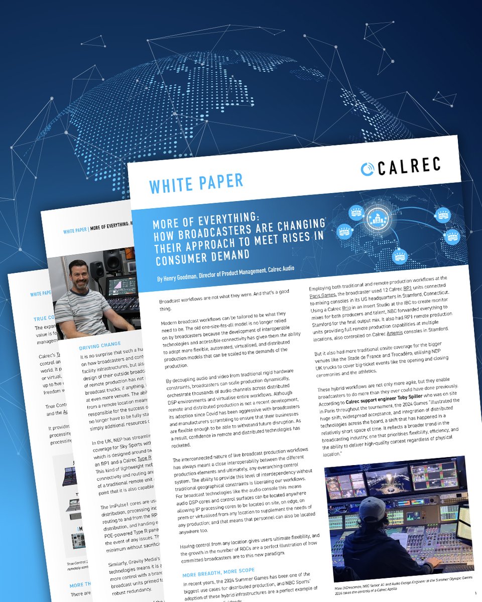 calrecaudio's tweet image. Broadcasters are rapidly evolving to meet rising demand. #Calrec’s free #WhitePaper dives into how #Virtualisation is driving agile, scalable, &amp;amp; remote-ready workflows. Discover how True Control 2.0, ImPulseV &amp;amp; RP1 are reshaping #BroadcastAudio. Download: calrec.com/virtualisation