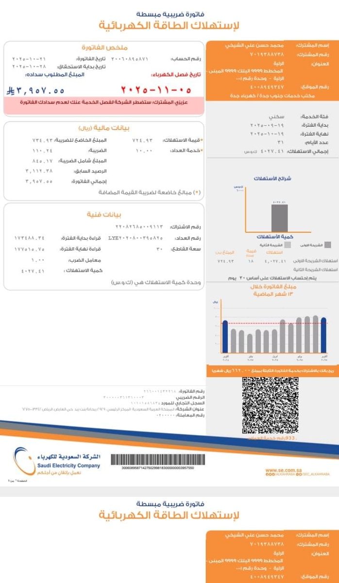 mahmmadh11's tweet photo. @fayez_malki الله يسعدكم ويسهل اموركم 
فاتوزة كهرباء متراكمه لاسرة ظروفها صعبه ومحتاجه فزعتكم
اللهم من سددها او نشرها ففرج همه وارزقه وارفع شأنه ويسر أمره وبارك له في ماله وأهله وجعل له من كل ضيق مخرجا يارب

رقم الفاتوره /30060895871
المبلغ المطلوب / 3957.55

والله العظيم  مفصوله من 5 /11 https://t.co/DRrZovWFOm