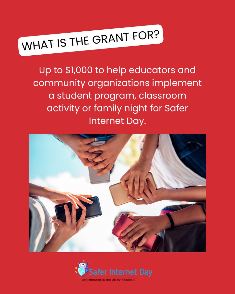 ConnectSafely's tweet image. 📢 Calling all K-12 educators &amp;amp; youth-serving nonprofits! For next year&apos;s #SaferInternetDay, ConnectSafely is offering grants of up to $1,000 to help educators and community organizations implement a student program. The deadline is December 31, 2025. safer.connectsafely.org/grants/