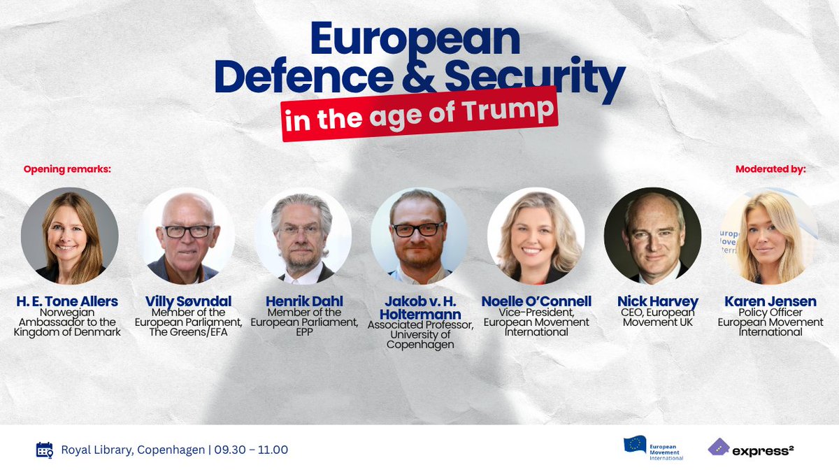 How should Europe respond to the new security reality? 🛡️

Our <a href="/express2EU/">Express2project</a> panel will break down how shifting geopolitics are reshaping Europe’s defence priorities and what real resilience should look like.

Join us on 21 November in Copenhagen🇩🇰

🔗 europeanmovement.eu/event-list/exp…