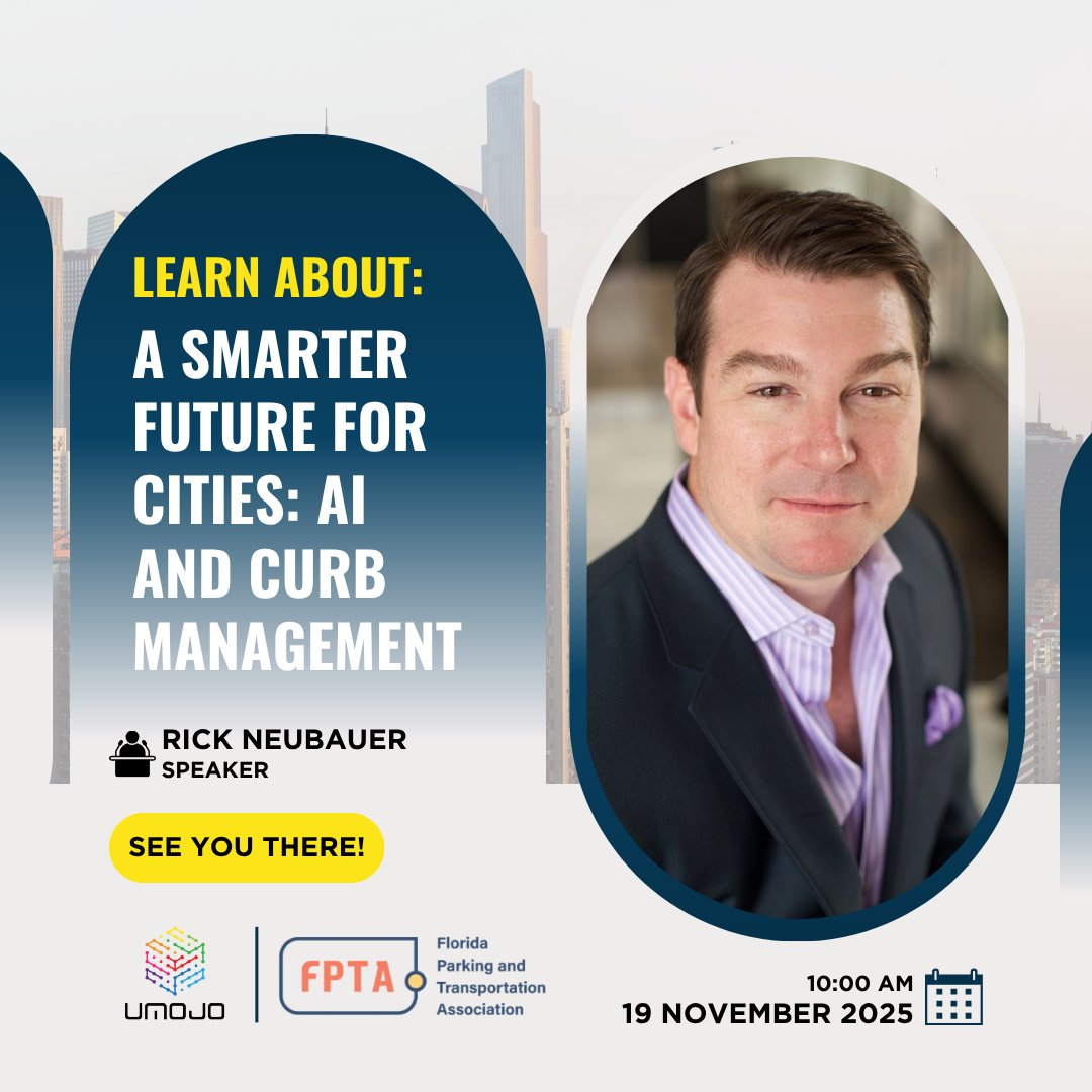 Umojo's tweet photo. Headed to FPTA 2025 in Miami this week? 
 
Don’t miss Rick Neubauer sharing how AI is reshaping curb management!
🗓 Wednesday, Nov 19
⏰ 10:00 AM

We’d love to see you there! https://t.co/BJULC4lPHV