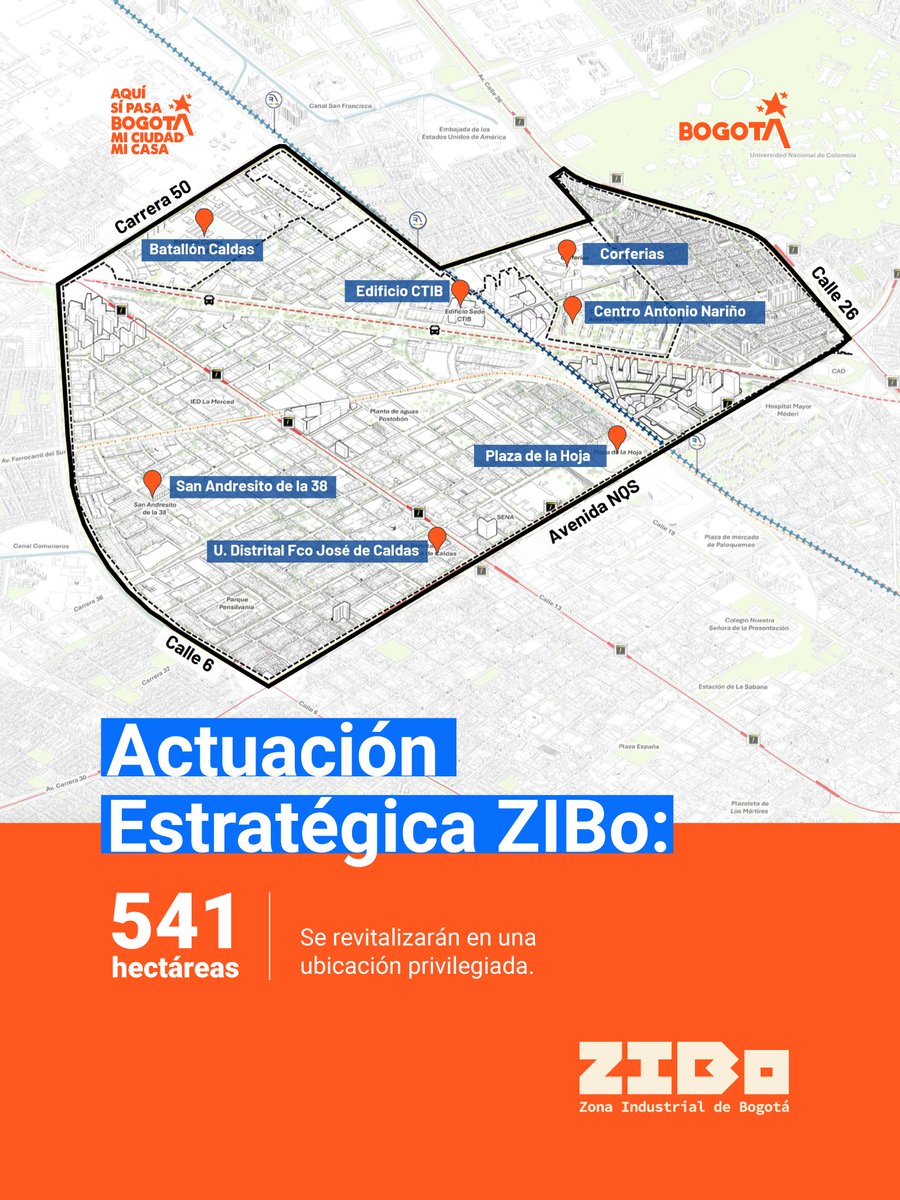 idepbogotadc's tweet image. La #ActuaciónEstratégicaZIBo es una intervención urbana de gran escala que revitalizará más de 541 hectáreas ubicadas entre Puente Aranda y Teusaquillo. 
En este icónico territorio de arquitectura industrial se materializará el modelo de ciudad de la Bogotá del futuro.