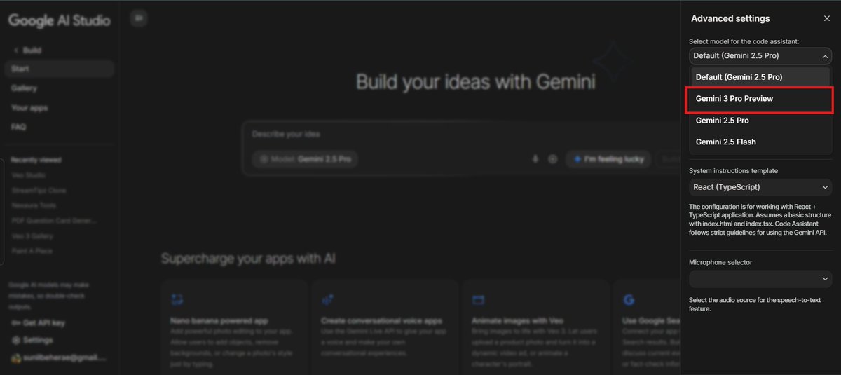 AIIntensity's tweet photo. OMG 😱 Google Gemini 3 Pro is Present In "Google AI Studio" https://t.co/jGA9k3jlpw