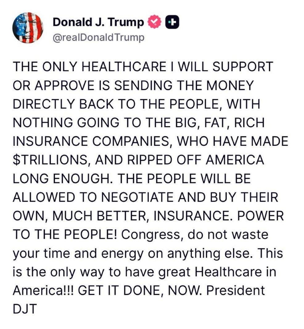 hakeemjeffries's tweet image. Donald Trump wants to raise your healthcare premiums and destroy the Affordable Care Act.

Democrats are fighting to protect the ACA and deliver a meaningful extension to lower your healthcare costs.

Will the so-called Republican moderates speak up?