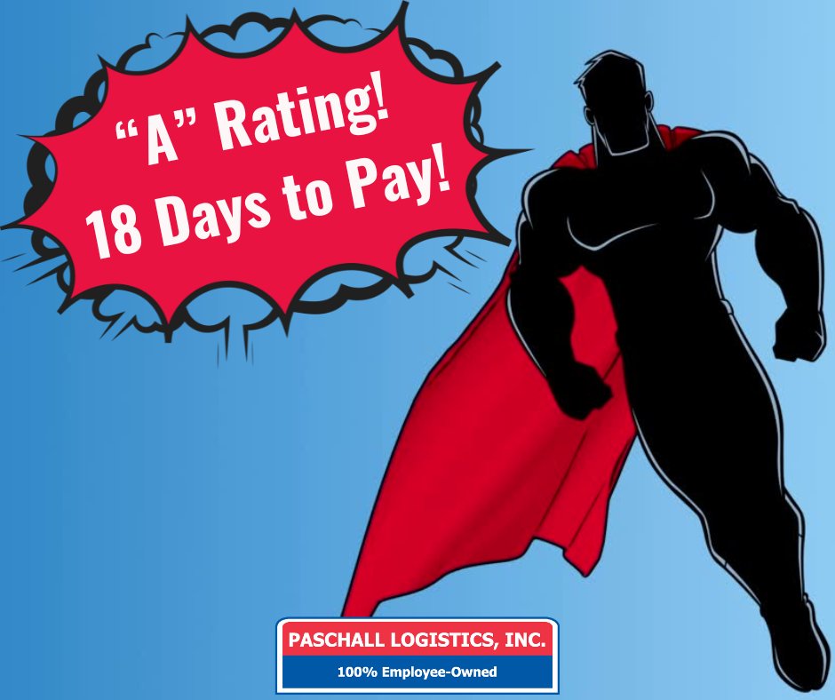 PaschallLogist's tweet photo. We have an "A" rating not only because we're amazing, but because we actually pay on time.

#EmployeeOwners #ShippingHeroes https://t.co/ZNFxV7PjFh