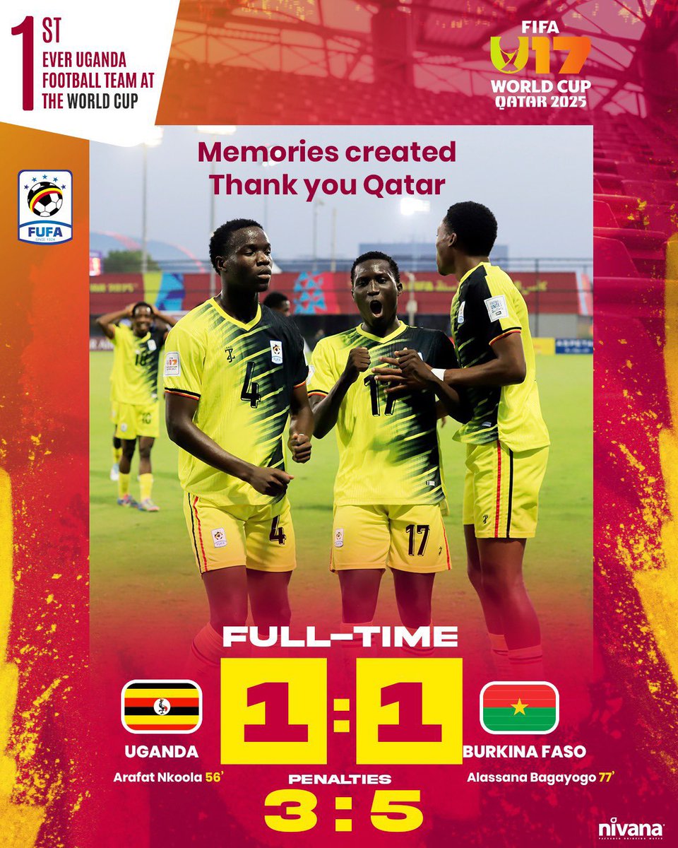 Thank you team 🇺🇬your courage, discipline and heart have made our nation proud, the journey ends today but the pride you’ve given us will last forever. Keep your heads high 💪🏽👏🏻👏🏻