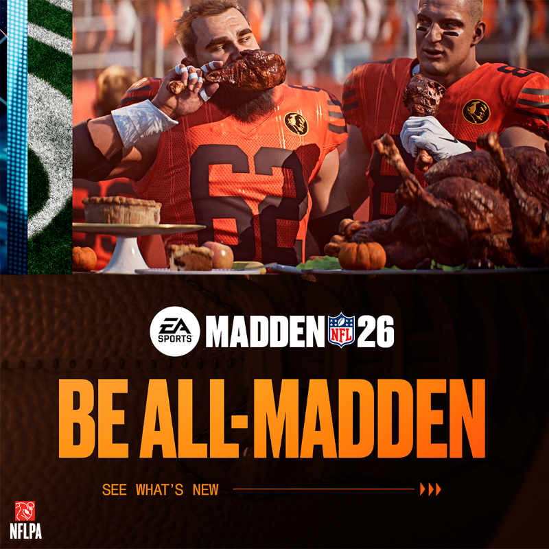 EAMaddenNFL's tweet photo. All-Madden Week is here 🏈

⚡ The All-Madden Legacy Game
📖 Authentic Madden playbooks
👨‍🏫 New Franchise archetype + Superstar storylines
🍗 Turducken celebration
⭐ Exclusive MUT rewards

All-Madden. All Week. All for Coach.
Learn More ➡️ https://t.co/1NjNdusKnf