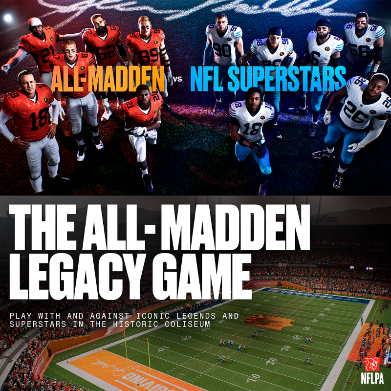 EAMaddenNFL's tweet photo. All-Madden Week is here 🏈

⚡ The All-Madden Legacy Game
📖 Authentic Madden playbooks
👨‍🏫 New Franchise archetype + Superstar storylines
🍗 Turducken celebration
⭐ Exclusive MUT rewards

All-Madden. All Week. All for Coach.
Learn More ➡️ https://t.co/1NjNdusKnf