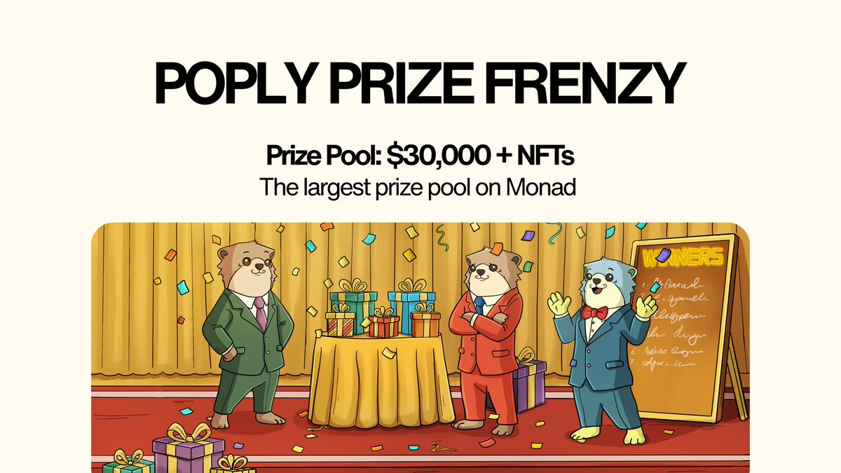 poply_xyz's tweet image. ✨ POPLY PRIZE FRENZY ✨

The moment Monad goes live, the battle for prizes begins.

Earn points by minting, buying, and selling during the first 2 weeks on Poply
climb the leaderboard and win your share of $30,000+ in prizes.

Full details in Discord.