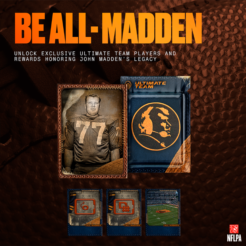 EAMaddenNFL's tweet photo. All-Madden Week is here 🏈

⚡ The All-Madden Legacy Game
📖 Authentic Madden playbooks
👨‍🏫 New Franchise archetype + Superstar storylines
🍗 Turducken celebration
⭐ Exclusive MUT rewards

All-Madden. All Week. All for Coach.
Learn More ➡️ https://t.co/1NjNdusKnf