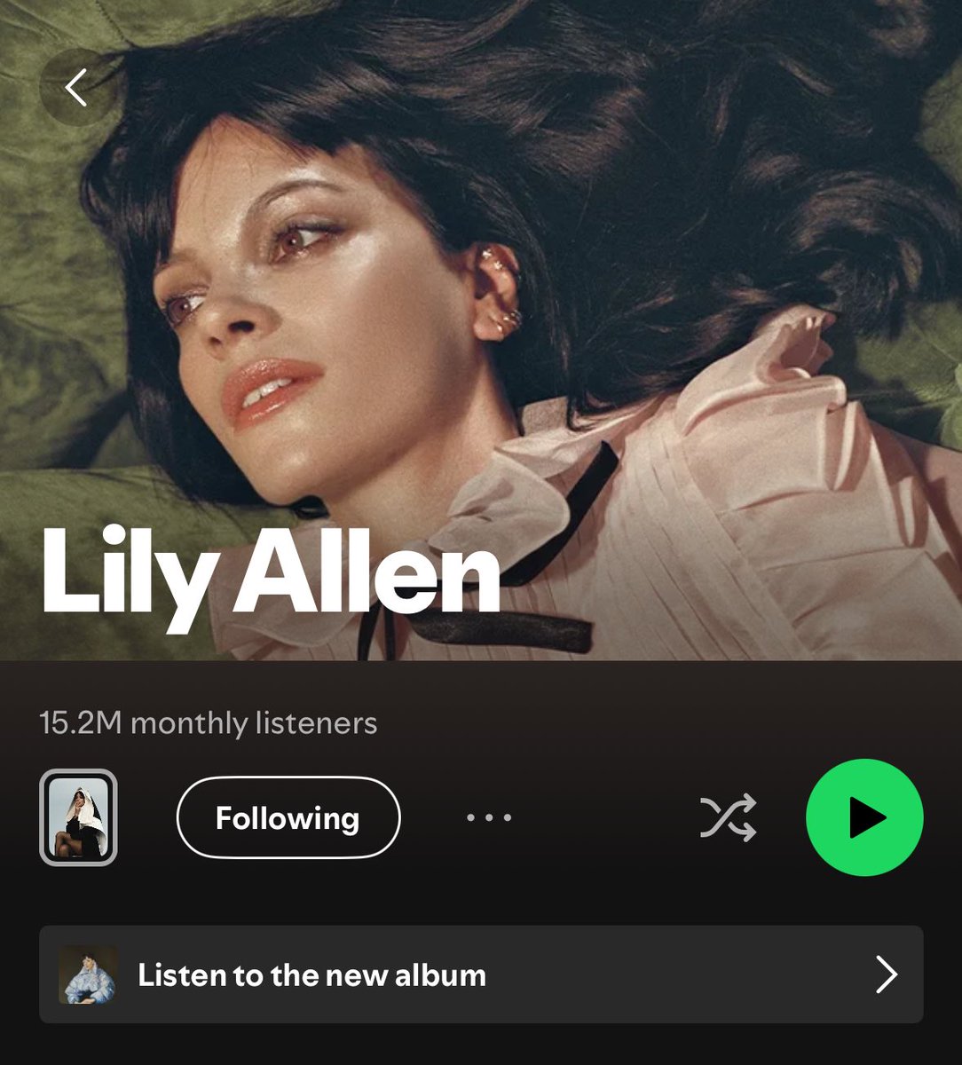 LilyAllenChart's tweet image. Lily Allen surpasses 15 million monthly listeners for the first time in her career!