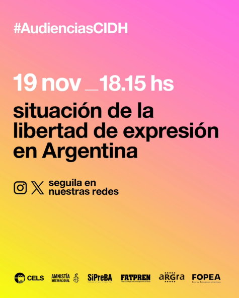 InProjectAR's tweet image. IP acompañó el pedido de audiencia a la CIDH de FOPEA para denunciar la situación de la libertad de expresión en Argentina.

Se realizará mañana -19/11- a las 18.15 hora argentina junto a otras organizaciones de la sociedad civil

instagram.com/p/DRMylcdjnmo/…