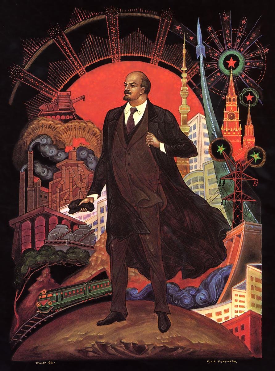 SDKoleksiyon's tweet image. Lenin öncülüğünde gerçekleşen Bolşevik Devrimi’nin;
Sovyetleri sanayileşme, modernleşme ve yeni toplum idealine taşımasını; kızıl güneş, yükselen fabrikalar, trenler, barajlar, enerji santralleri, toplu konutlar ve uzay betimlemeleriyle simgeleyen Sovyet propaganda afişi.