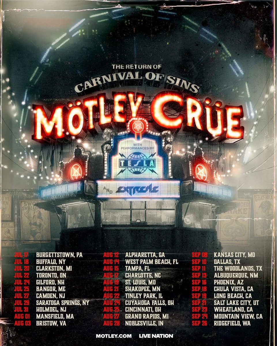 If you want to see a great live double bill of Extreme and Tesla and then get to go home early while some Mötley Crüe tapes play…
have I got the tour for you!

<a href="/ExtremeBand/">Extreme</a> <a href="/TeslaBand/">TESLA™</a> <a href="/MotleyCrue/">Mötley Crüe</a>