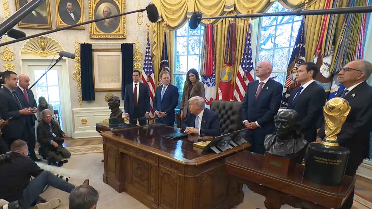 RevTranscripts's tweet image. Donald Trump meets with the White House Task Force on the FIFA World Cup 2026. Read the transcript here. rev.com/transcripts/wo…