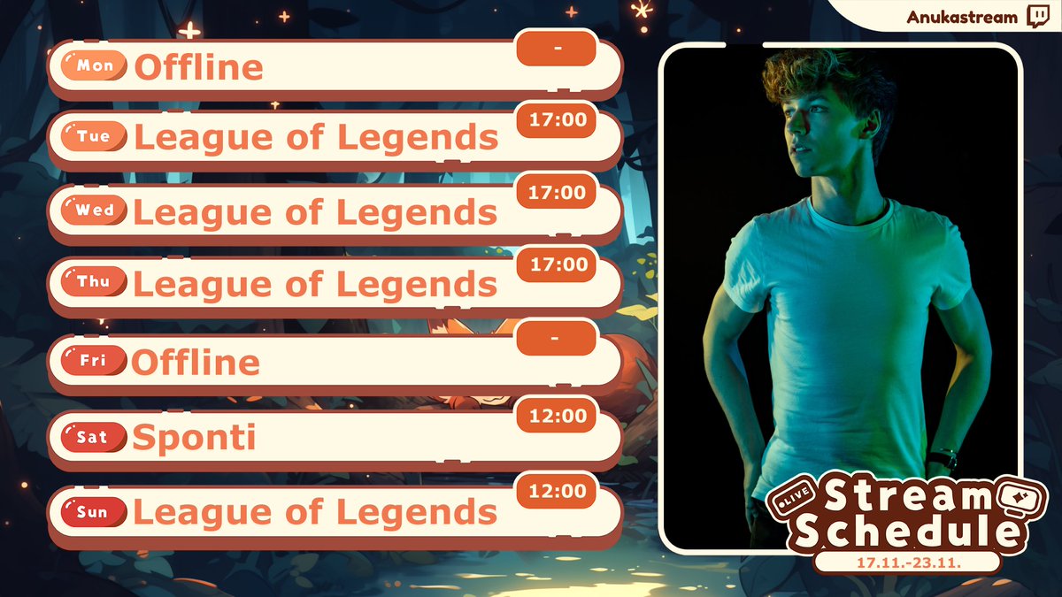 Plan für die Woche und damit Live &lt;3

twitch.tv/anukastream