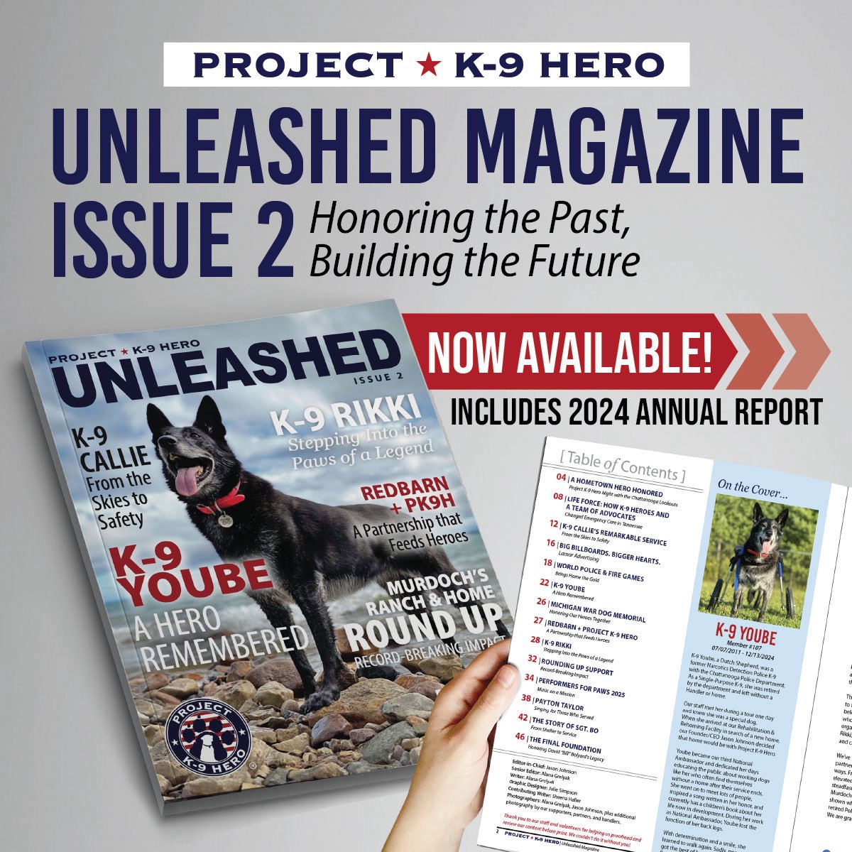 ProjectK9Hero's tweet image. Our Project K-9 Hero “Unleashed Magazine” Issue 2 is now available on our website! These are a Limited Edition purchase, so get your copy NOW at:

projectk9hero.org/products/unlea…