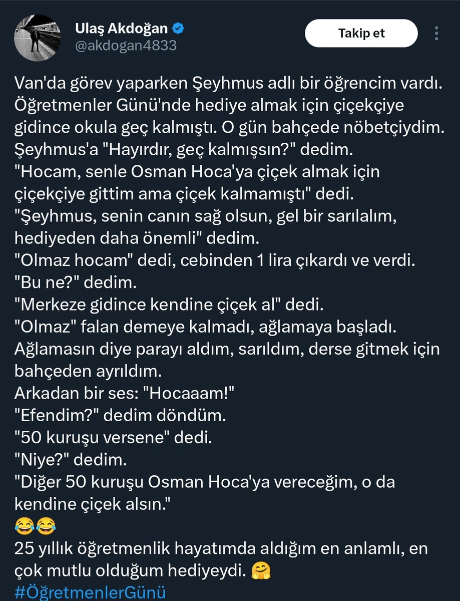 Ulaş öğretmenden gülümseten bir hatıra