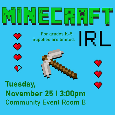 friscolibrary's tweet photo. 🟩⛏️ Calling all Minecraft fans!
Join us Tuesday, November 25, 3:00–4:30 PM for come-and-go activities inspired by the world of Minecraft.
Supplies are limited. For grades K–5.
https://t.co/C1UtN0tsUq

#Minecraft #CraftandCreate #MinecraftFun #BlockBuilders #PixelPower https://t.co/QHp3Vz0FCW