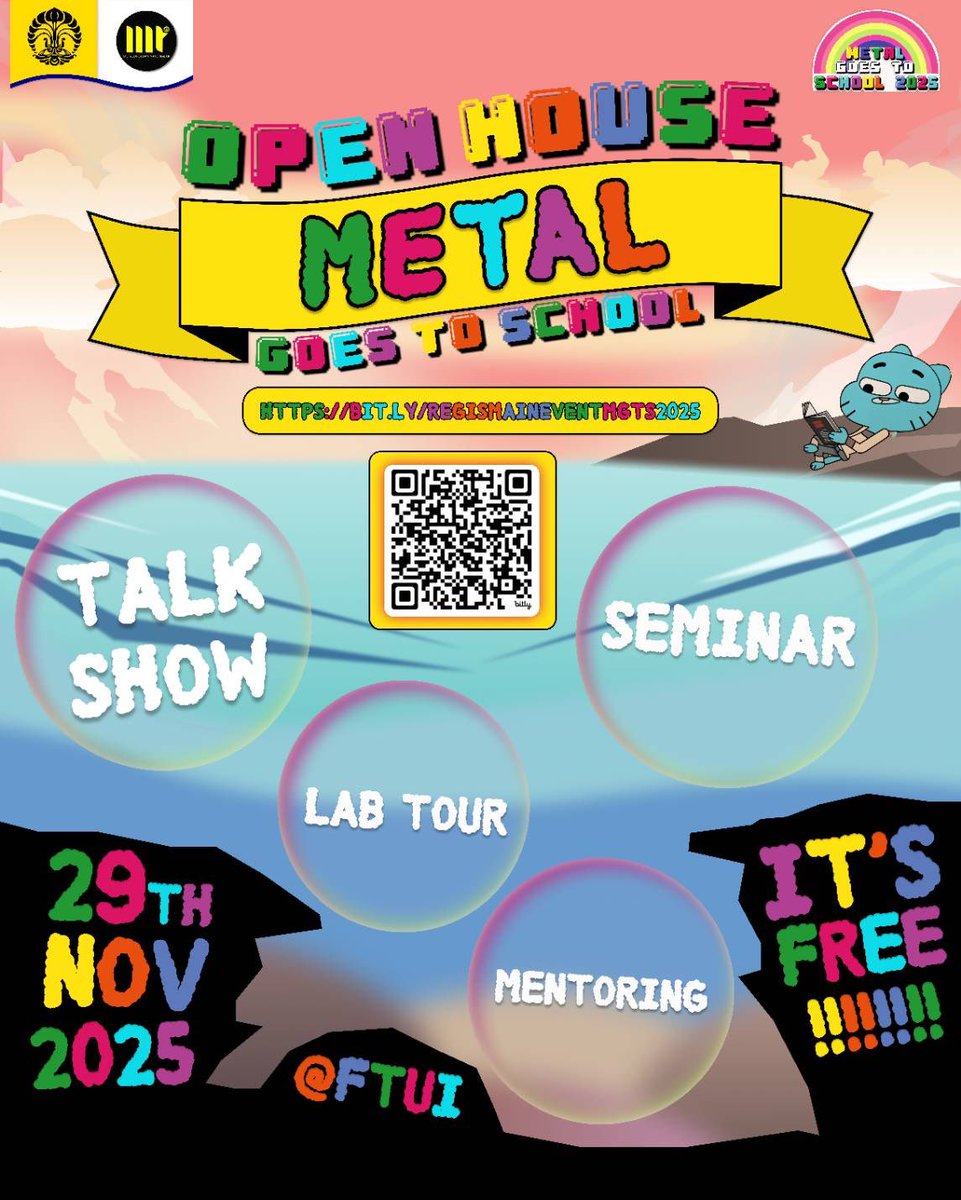 MGTS_2025's tweet photo. @sbmptnfess HIII! Kebetulan kita dari teknik metalurgi material Universitas Indonesia

kalau kamu masi bingung mengenai prospek karir di metal bisa BGT ikut Metal Open House kita! Nanti bakal ada seminar, mentoring, tour lab dan talkshow dari dosen dan alumni-almuni yang keren. YUK DAFTAR🤩 https://t.co/BDHyoOSdef