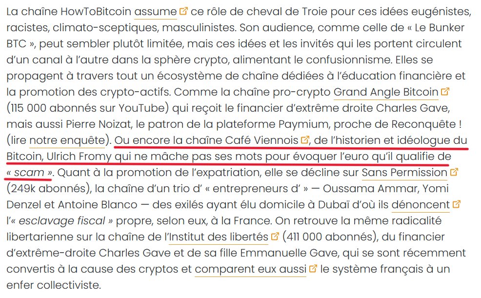 UlrichFromy's tweet image. Pas peu fier d&apos;être mentionné comme &quot;Historien et Idéologue du Bitcoin&quot; par @NastasiaHdj 🙏...

... et de voir la chaîne du Café Viennois (430 abonnés😅) citée aux côtés de @GA_Bitcoin_  (115k), Sans Permission (249k), @IdLibertes (411k).🚀

Clown World.
