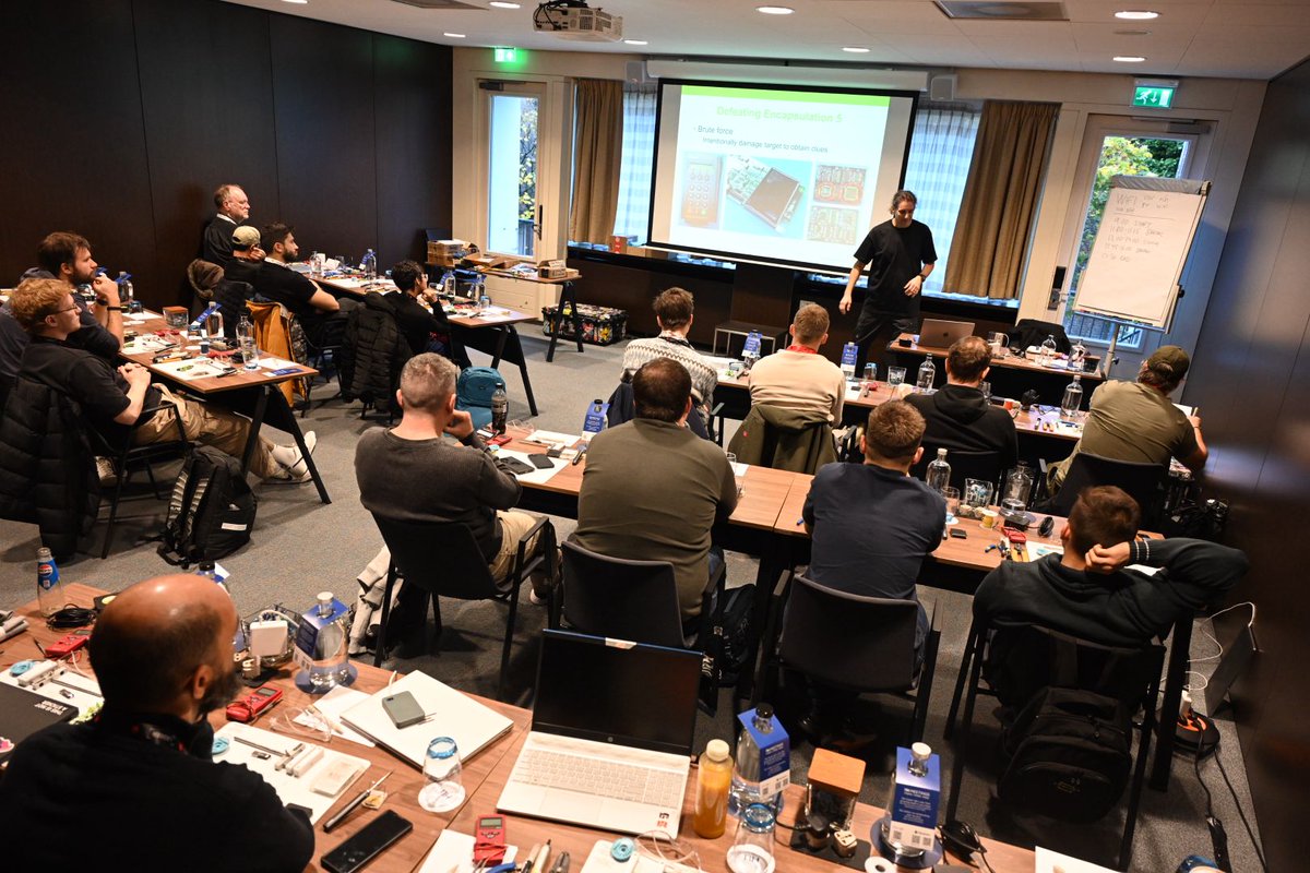 hardwear_io's tweet image. 💪✨ At #hw_ioNL2025 @joegrand has us cracking open devices like treasure chests, and the room is buzzing—literally and figuratively!

Everyone’s learning hardware hacking fundamentals together, cheering each other on as they dig through circuit boards.

👉hardwear.io/netherlands-20…