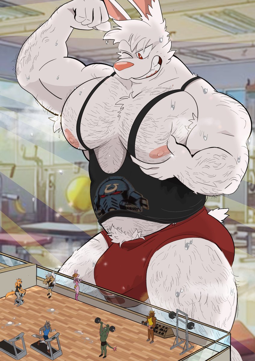 DudeNahuel's tweet photo. Big guys ° 45 
... 
The bad thing about mixed gyms is that there’s always some jerk who walks over to the micro section just to show off how big he is. And obviously, Richard would be no exception >:3
 ... 
#macro #furry https://t.co/c8bVE4bXr3