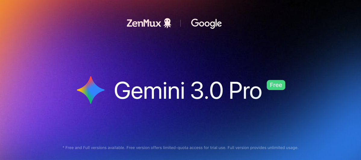 ZenMuxAI's tweet image. The benchmark has shifted. Gemini 3.0 Pro from @GoogleAI is finally here. 🚀

Is it the new SOTA? Does it beat the rest?

Don&apos;t just read the charts—test it yourself.

We&apos;ve launched a dedicated FREE VERSION (with daily quotas) on @ZenMuxAI so you can run your own evals…