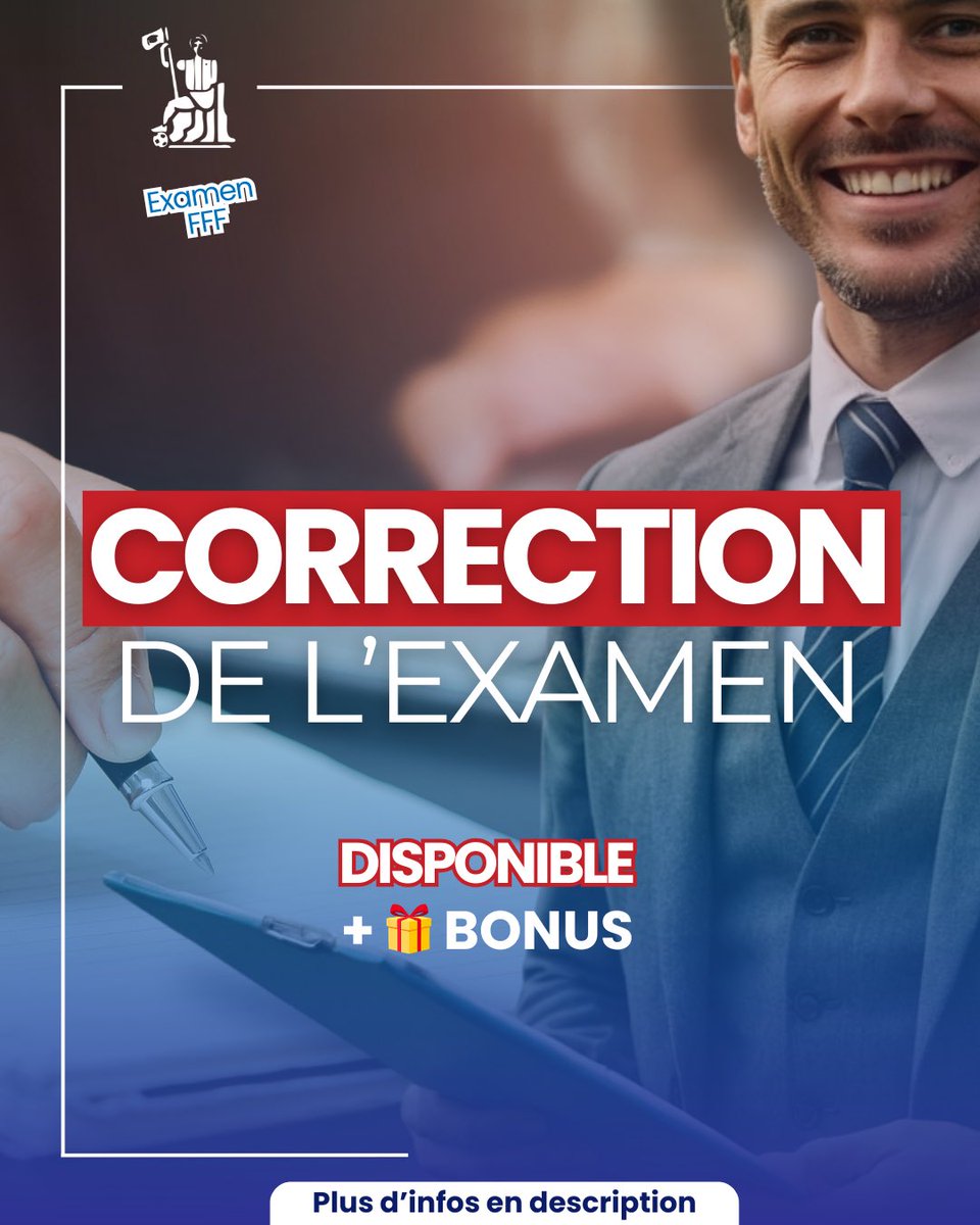 La FFF ne fournit jamais la correction de l’examen.
Alors on l’a fait :
👉 Correction non officielle disponible.

Et pour ceux qui veulent aller jusqu’à la partie spécifique :
🎁 Bonus Black Friday : 990€ au lieu de 1̶4̶9̶5̶€̶.

Lien + WhatsApp en bio.