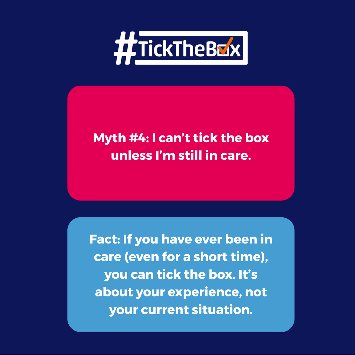 fosteringnet's tweet photo. Don’t miss out on the support you deserve. 💬Swipe through our myth-busting tiles and get the facts - so you can feel confident when you #TickTheBox. 🙌 https://t.co/pEWJQ4PdUn