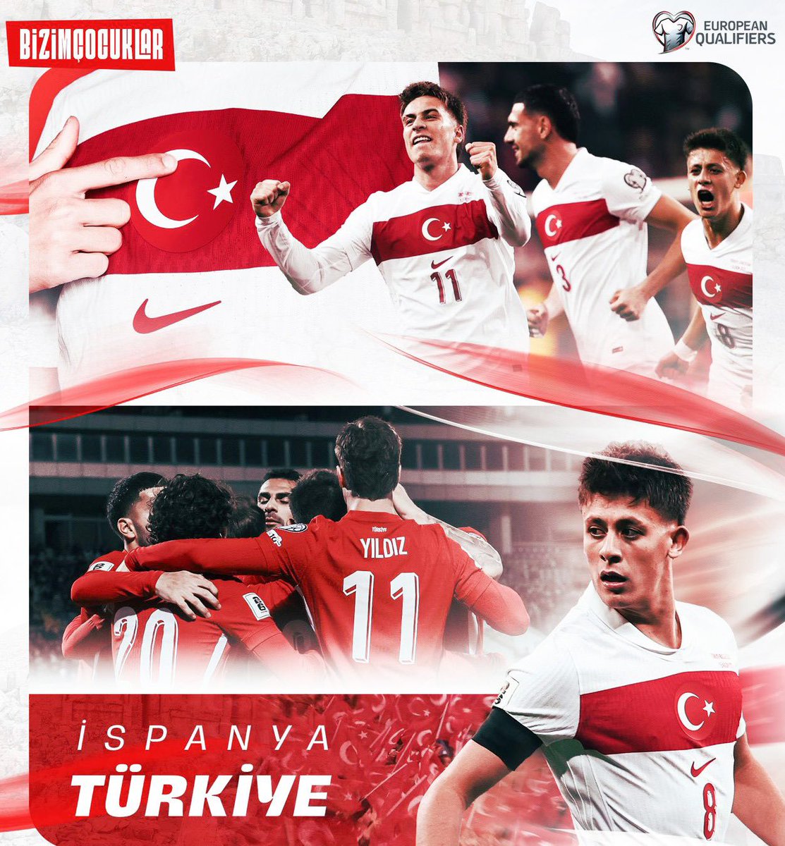 Başarılar #BizimÇocuklar 🇹🇷

2026 FIFA Dünya Kupası Avrupa Elemeleri E Grubu son maçında bu akşam deplasmanda İspanya ile mücadele edecek olan A Millî Futbol Takımımıza yürekten başarılar diliyorum. 

#ESPTUR
#FIFAWorldCup2026
