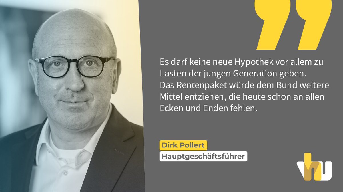 VhUHessen's tweet photo. Rentenpaket stoppen!

Pollert warnt: Aussetzen des Nachhaltigkeitsfaktors + neuer Kinderaufschlag würde 200 Mrd. € kosten – die größte Sozialausgabe dieses Jahrhunderts.

👉Zur PM: https://t.co/UTFZJK2Fy0

#Rente #Rentenpolitik #Nachhaltigkeit #Sozialpolitik https://t.co/IsoUevd3XD