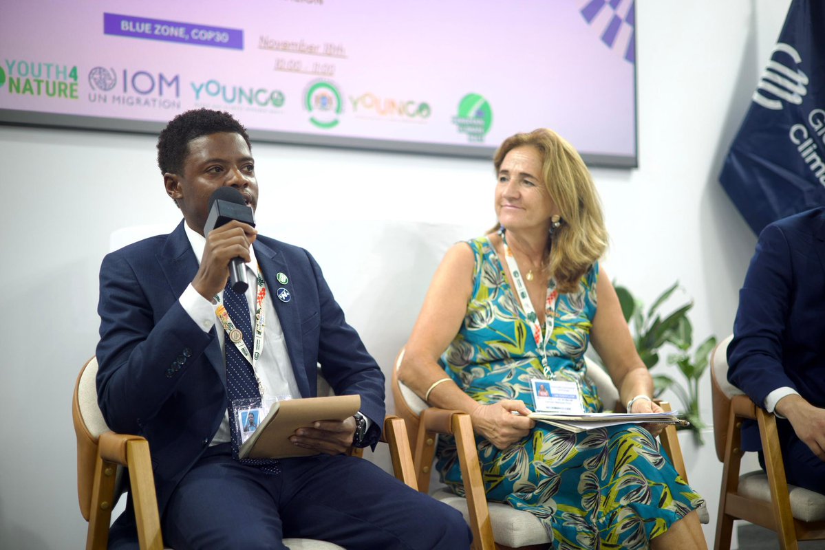 MoECC_Somalia's tweet image. The @MoECC_Somalia participated in a youth-focused open discussion at the Climate Mobility Pavilion during #COP30. Representing the Ministry, Aadam Ibrahim Muse highlighted the vital role of Somali youth in awareness, solutions, and community resilience to climate impacts.